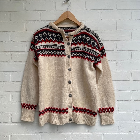 Vintage Handmade Knit Fair Isle Norway Sweater Cardigan - Picture 1 of 7